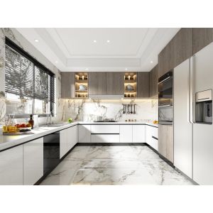 China High Gloss OEM Furniture Modular Lacquer Kitchen Cabinets With Marble on sale