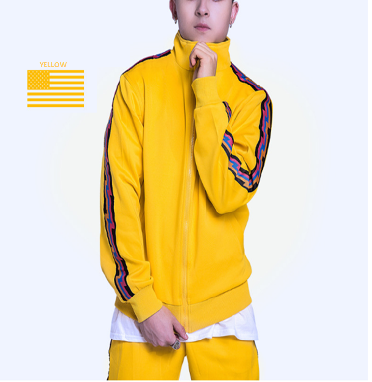 Turn Down Collar Mens Striped Tracksuit Support Design Your Own Custom Logo