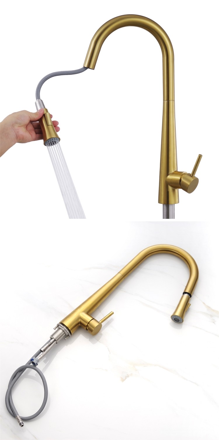 Mixer Stainless Steel Kitchen Faucet Hot Cold Gold Pull Out