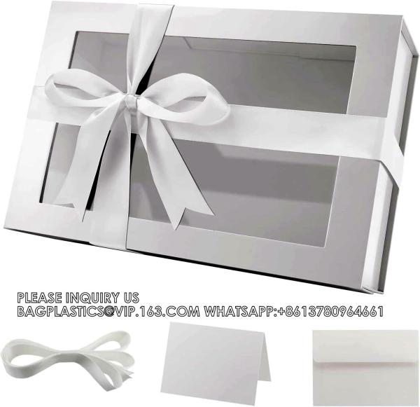 Quality Large Clear Gift Box With Window, 13.5x9x4.1 Inches White Gift Box For Present Contains Ribbon, Card, Bridesmaid for sale