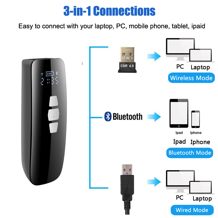 2D Pocket Portable Barcode Reader BT 2.4G Wireless Qr Code Reader Bluetooth