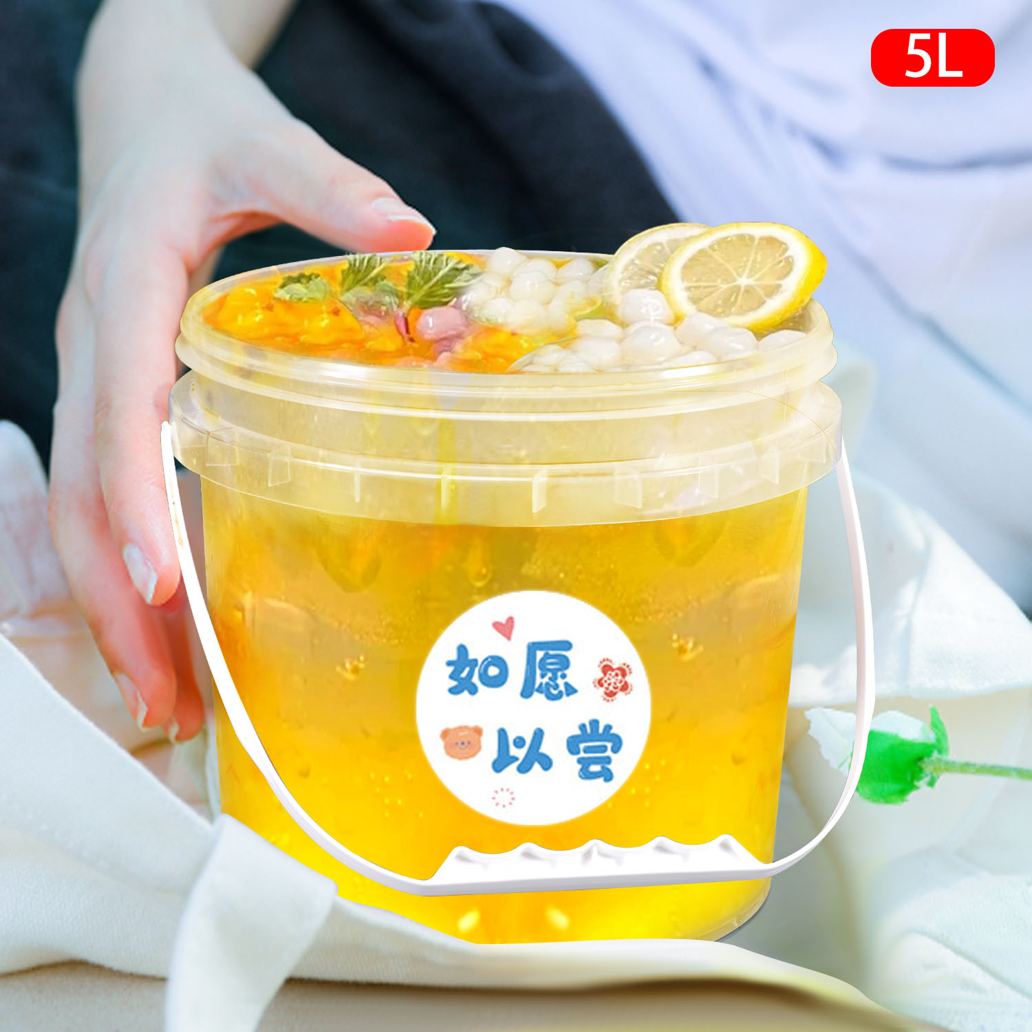 Water Bucket 500ml 1L 2L Plastic Pail With Lid For Water Yogurt Cookie Food Storage
