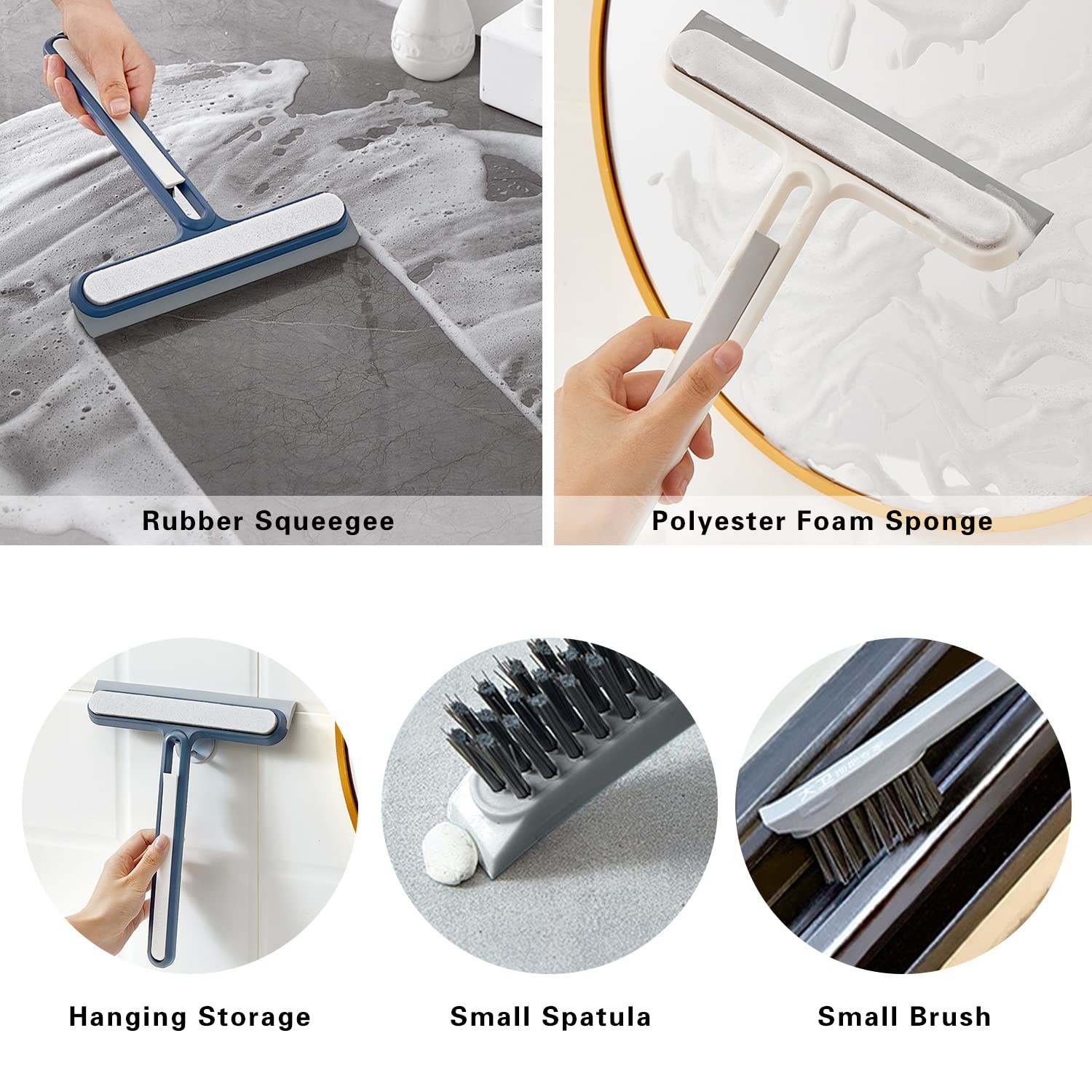4In1 Dual Sided Glass Wiper Scraper Brush Household Squeegees Brooks Window Cleaning Tool Kit