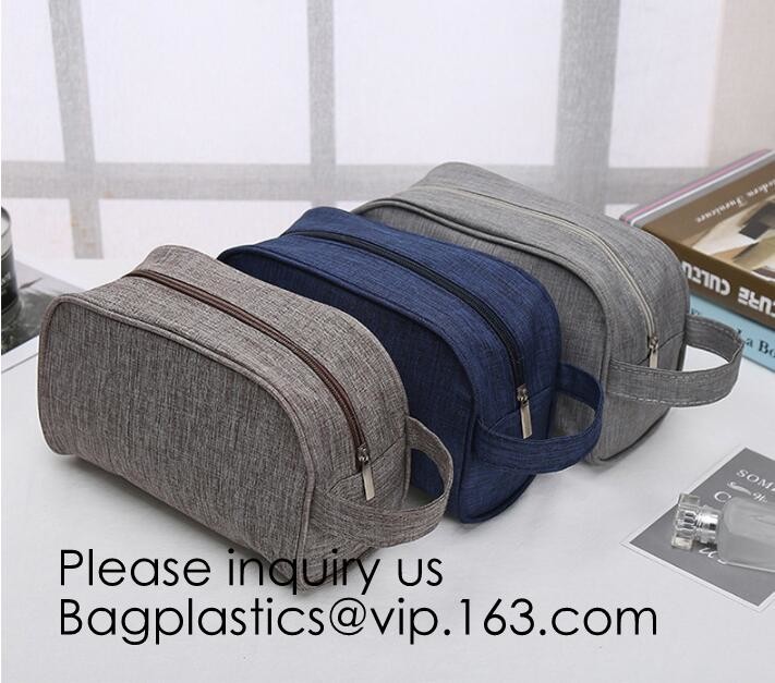 Wholesale Men Vintage Zipper Cosmetic Bag Leather Wash Cotton Canvas Makeup Bag Toiletry Bag, bagease, bagplastics