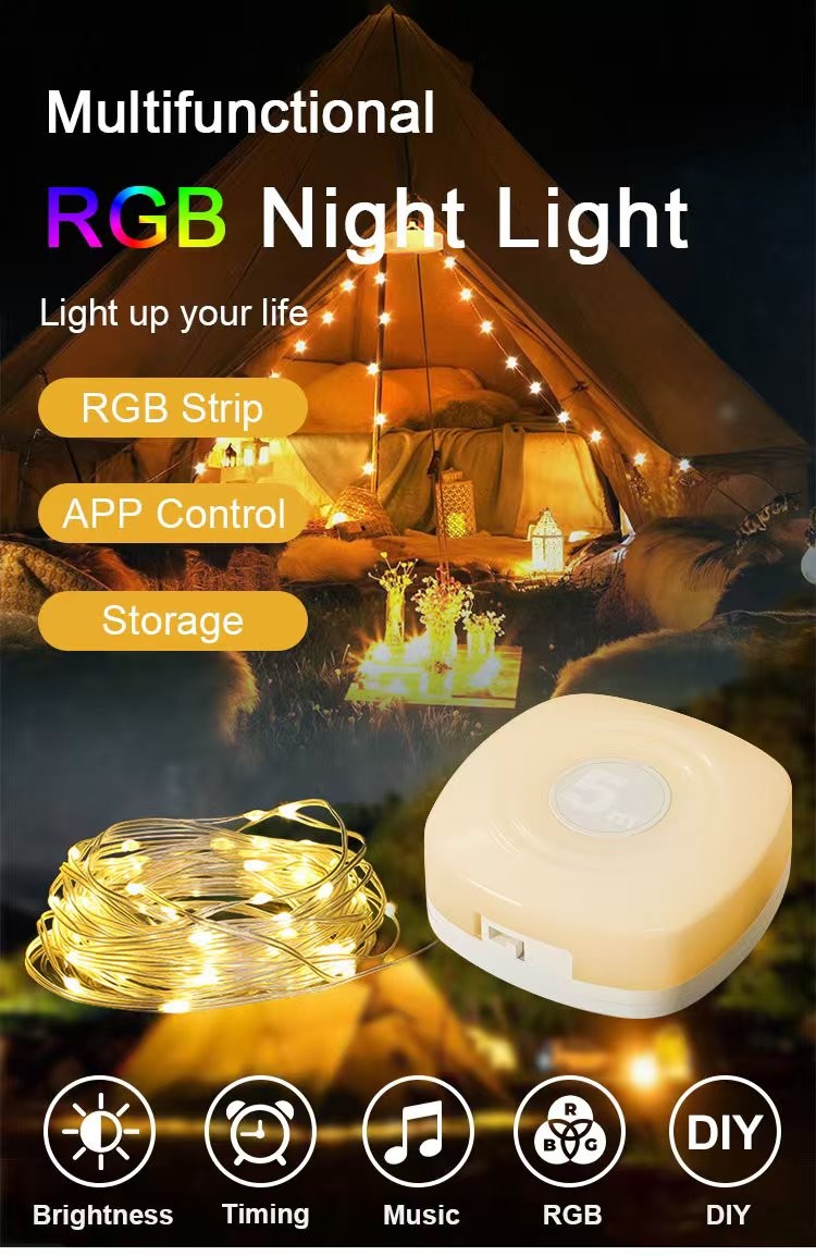 Custom Logo Camping Decorative Lights 3m 5m RGB String Lights Portable