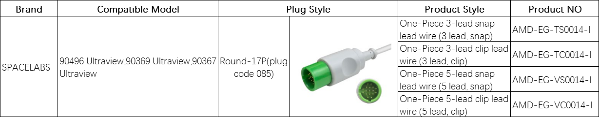 Hospital SPACELABS ECG Cable With Leadwire Round 17P 5 Lead Snap OEM