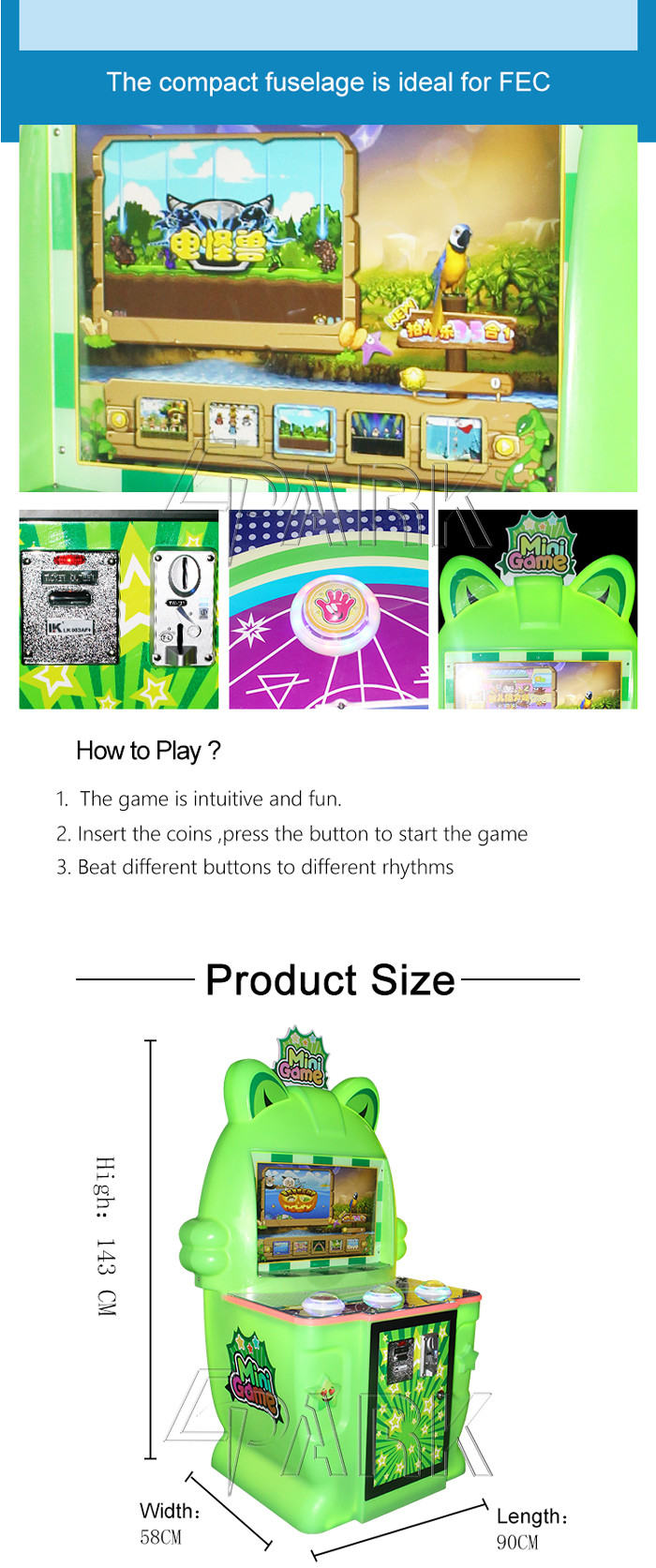 Mini Video Game Patting Button Coin Operated Arcade Machines For Kid
