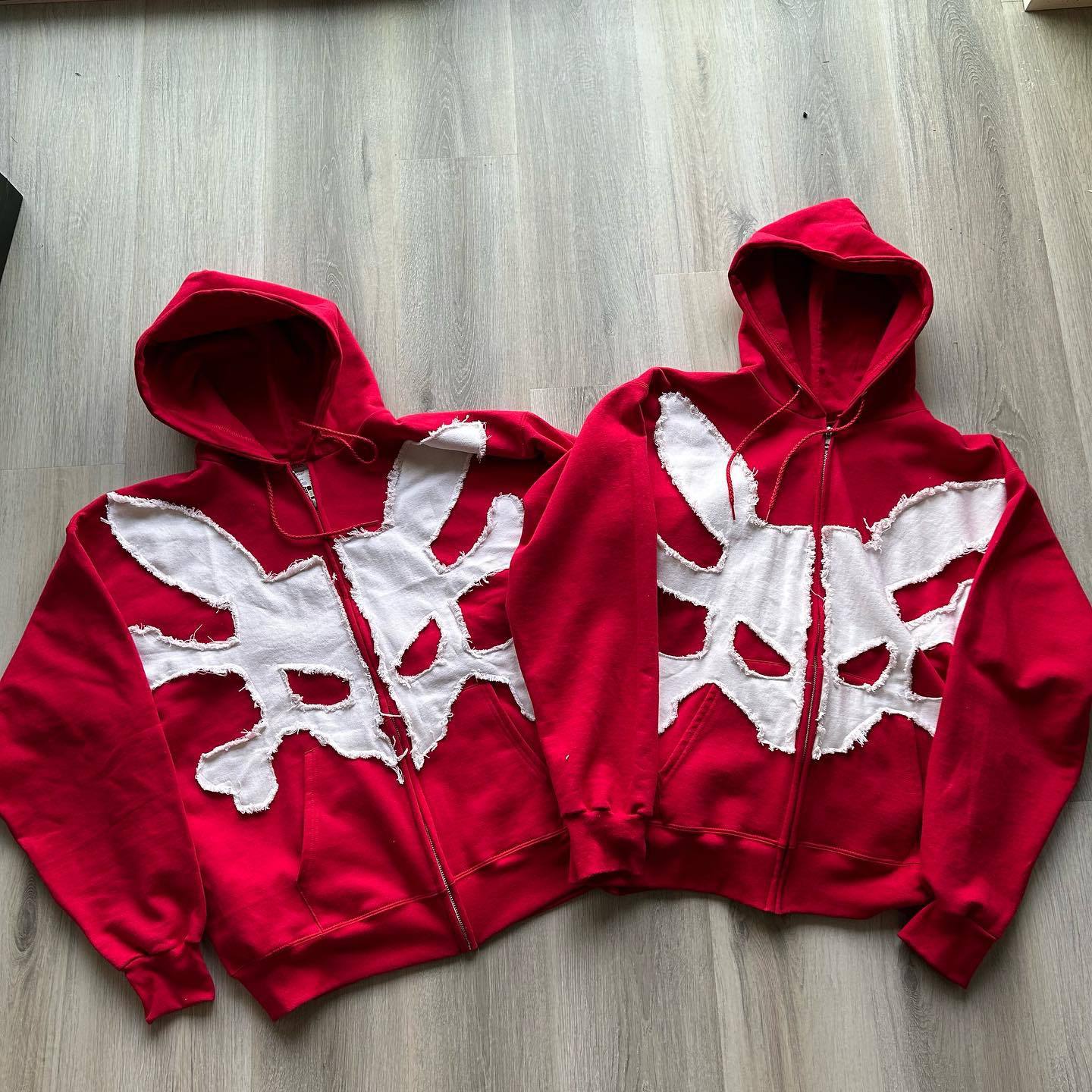 Vintage Distressed Patch Applique Embroidery Hoodie Set with Customizable Color Options