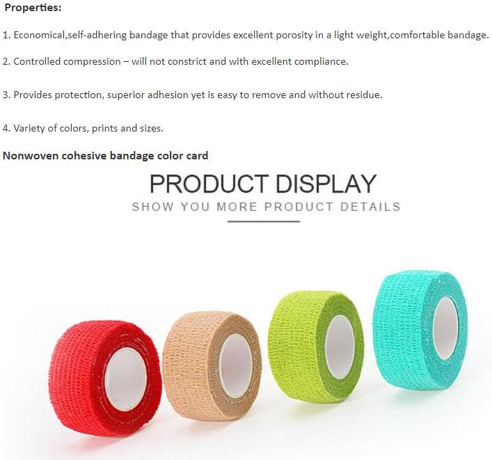 Delicate colors nonwoven cohesive elastic bandage, Extra strong porous custom print nonwoven cohesive bandage hospital t