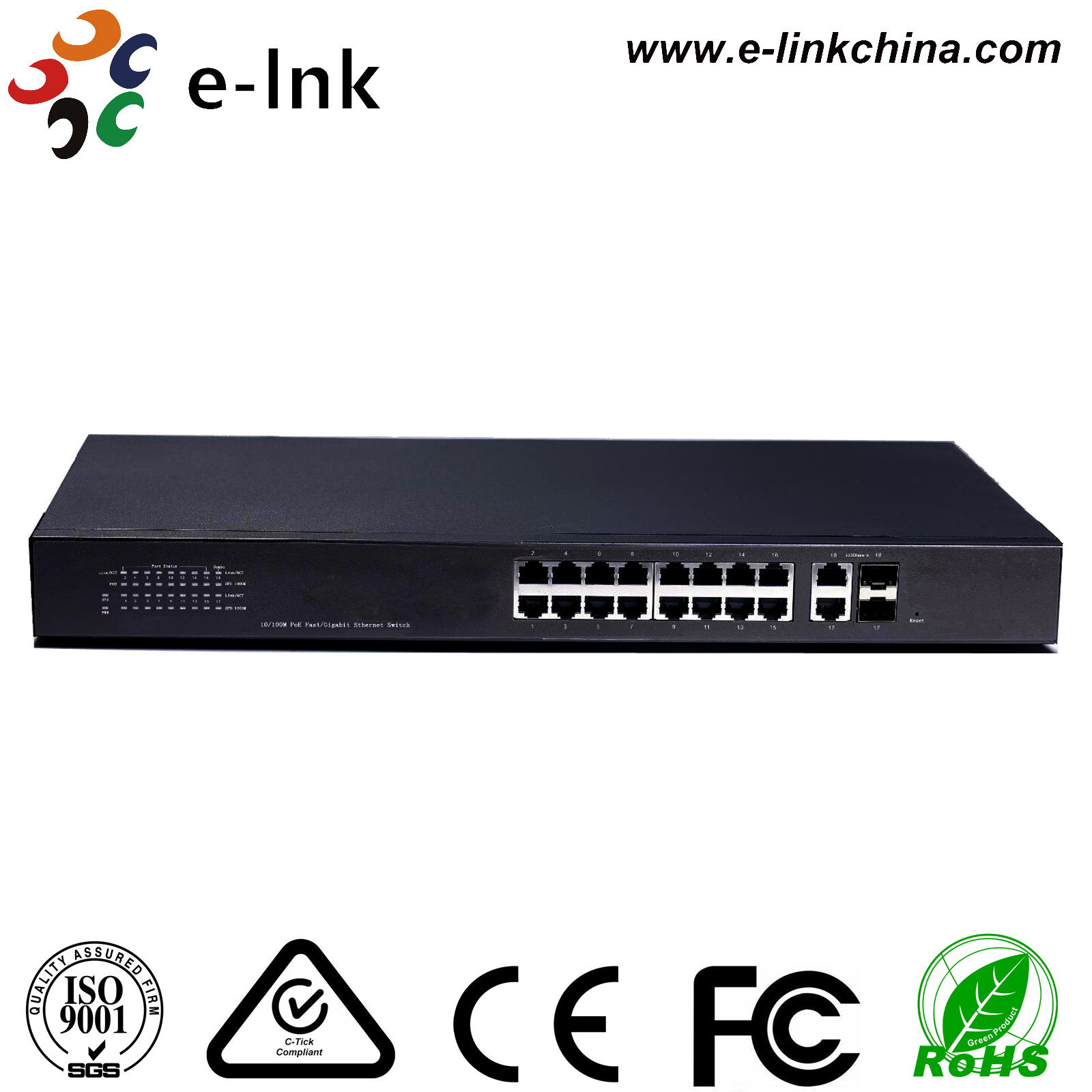 16 ports 10 / 100 / 1000Mbps TP PoE with 2 ports SFP Fiber Ethernet PoE Switch