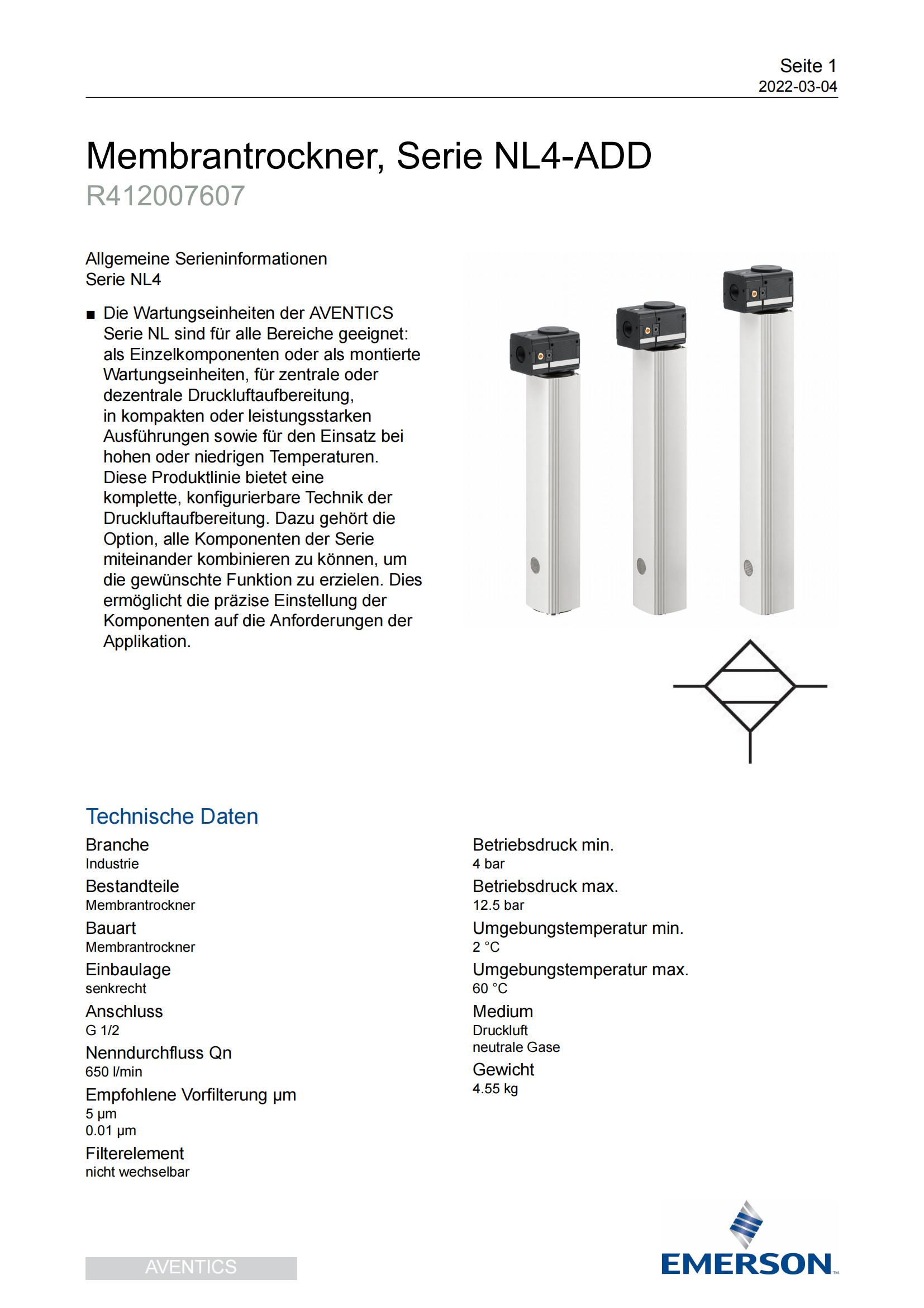 AVENTICS Diaphragm Type Dryer Series NL4 – ADD – R412007607 Easy To Assemble