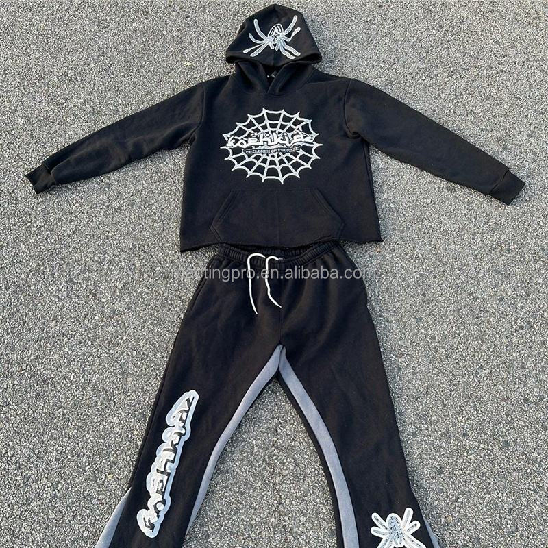 Acid Wash Zip Up Hoodie and Sweatpants Set Custom Design for Men