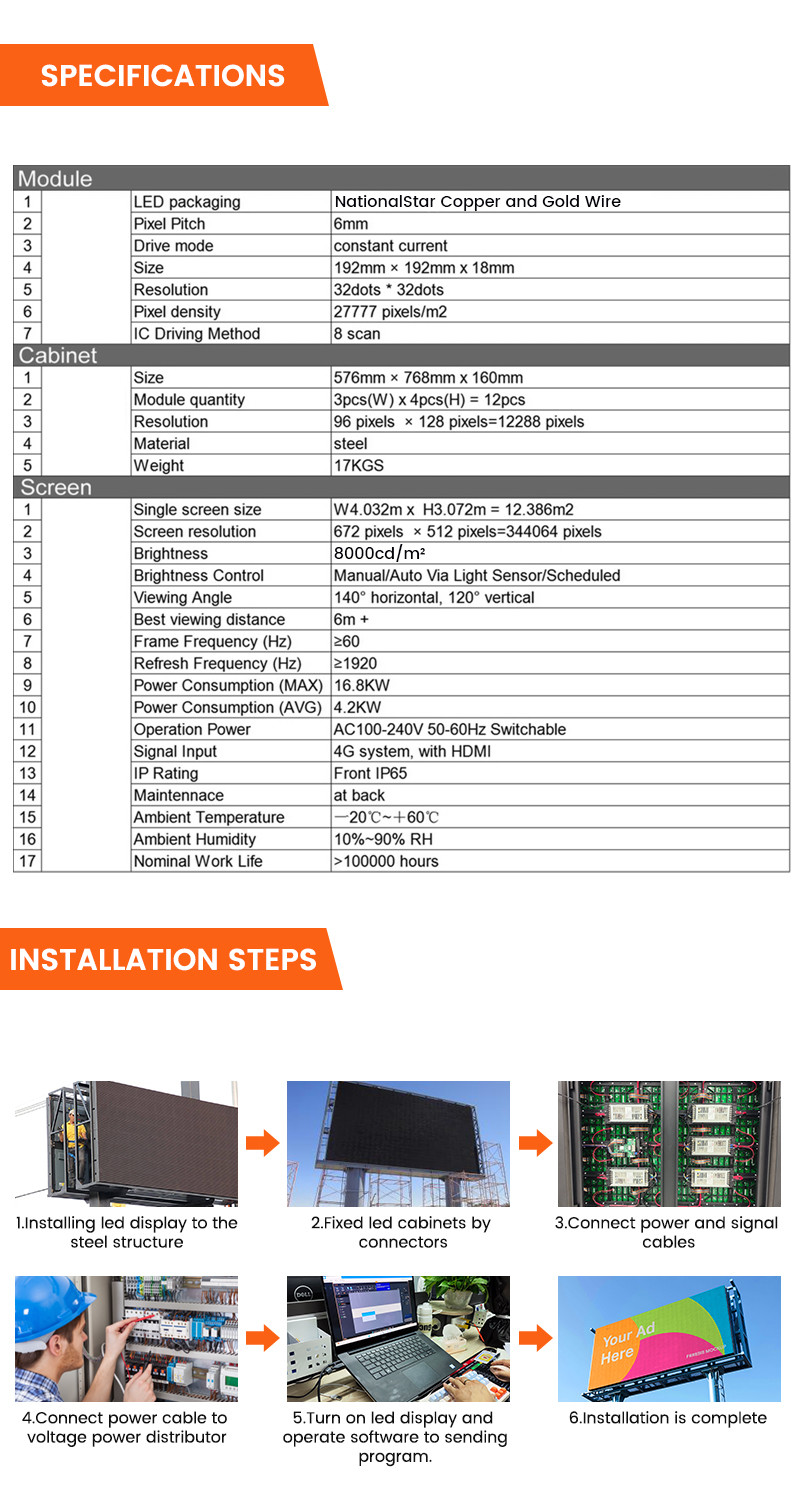 Easy installation steel digital display led screen outdoor P 6 advertising sign boards