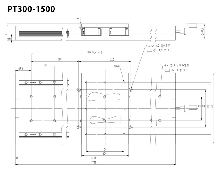 Hand Sliding Manual Linear Stage Large Table Top Load 100kg Displacement