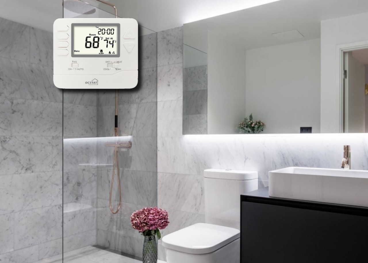 2 Heat 1 Cool Heat Pump Room Programmable Thermostat For Kitchen / Bathroom 24V