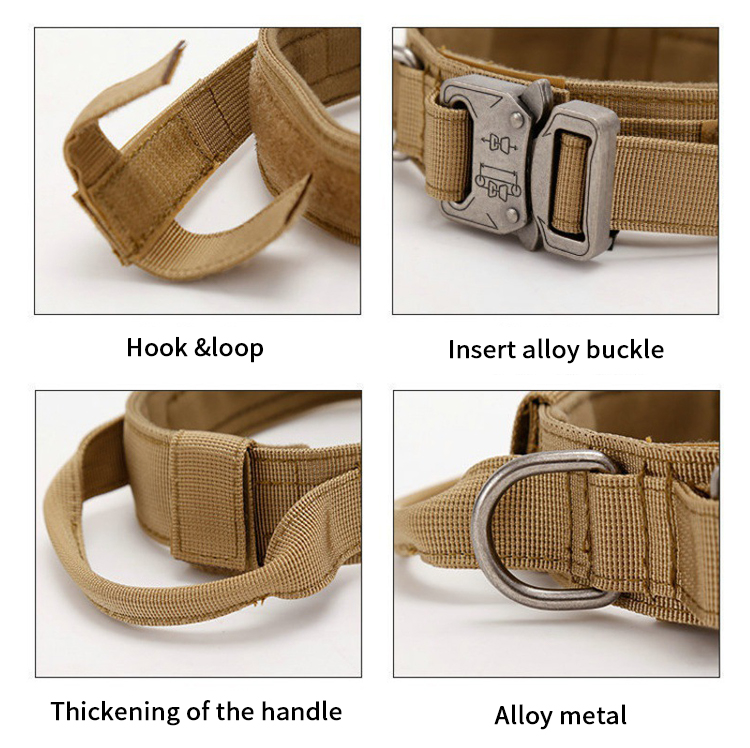 Personalized Custom Luxury Designer Nylon Metal Heavy Duty Training Pet Rope Large Dog Collar and Leash Set for Tactical K9s