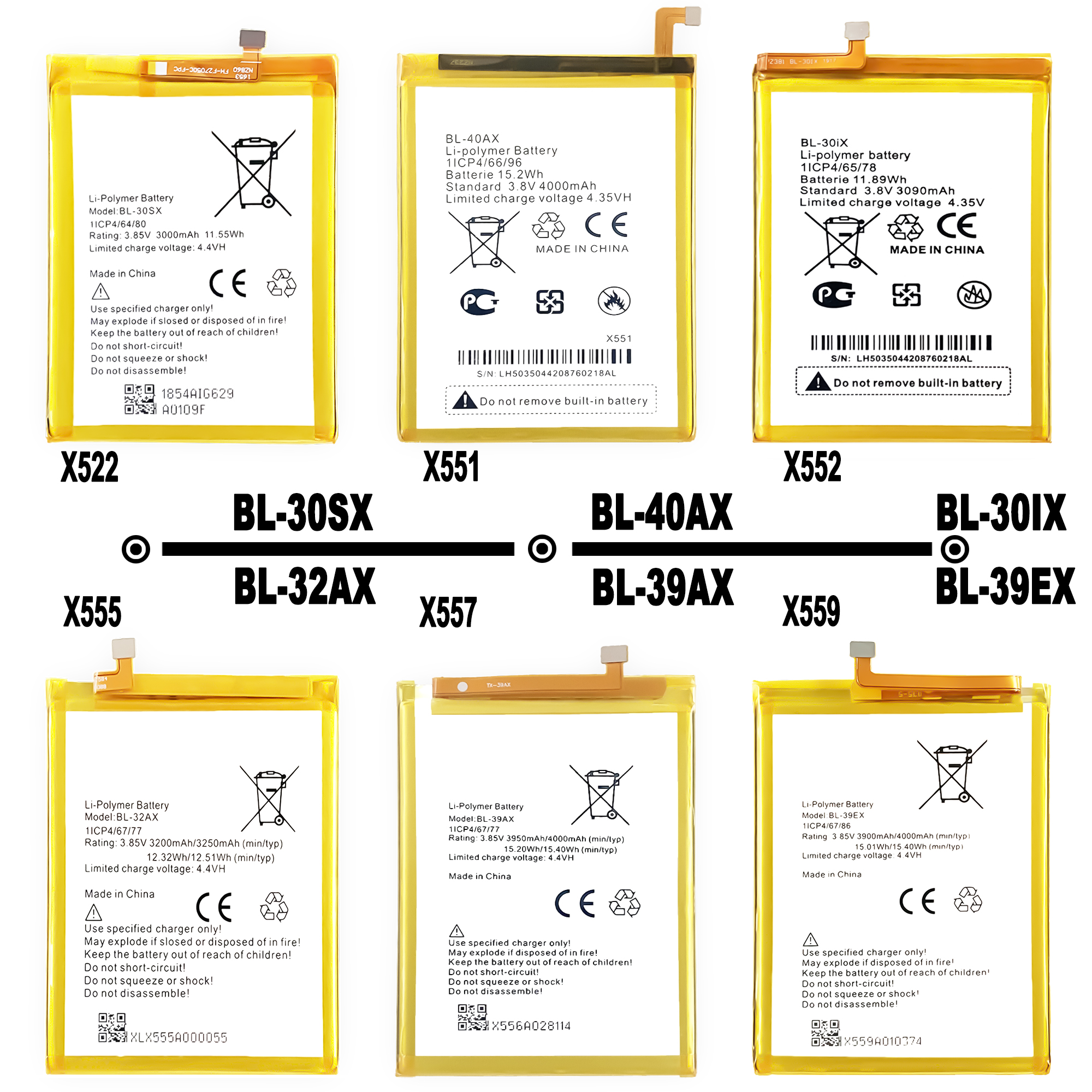 Yellow Infinix X652 X653 X659 X660 X690 X693 X680 X688 X689 X687 X682 X683 X692 X695 X612 Batteries for Infinix Gadgets