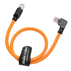 China Alvin's Cables CAT6A Shielded Right Angle RJ45 Cable 1m Orange for PLC Robotics on sale