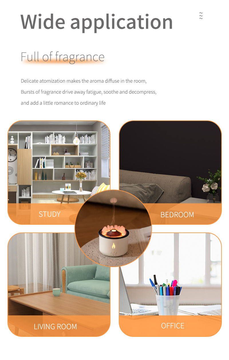 350ML Capacity 3D Flame Effect Volcano Air Humidifier Aroma Diffuser for Home Fragrance