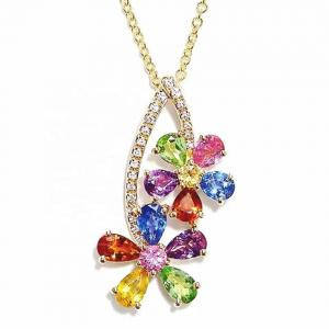 China 925 Sterling Silver Colorful CZ Jewelry Multi color CZ Flower Pendant on sale