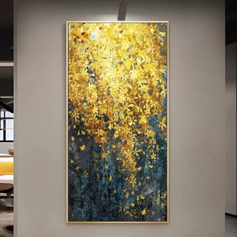 Canvas Support Medium Customized Modern Hand Painted Gold Foil Abstract Oil Painting for Living Room Wall Decor