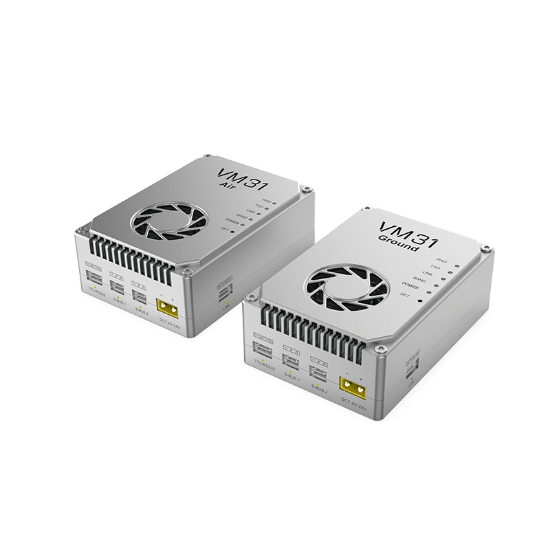 VM31 Video&Data&RC link has two frequencies optional(800MHz、1.4GHz) with 15km grade(air to ground) transmission range.