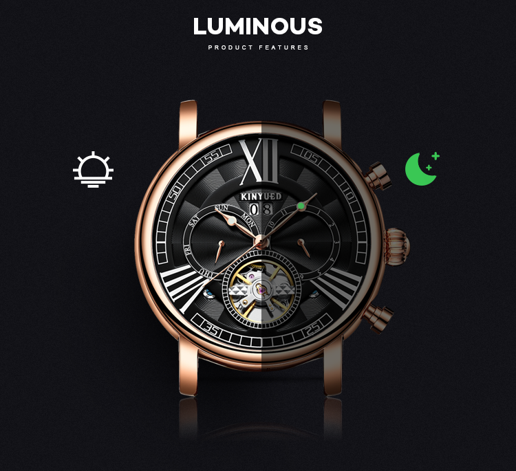 22cm Strap Girth Mens Mechanical Watches 30M Daily Waterproof