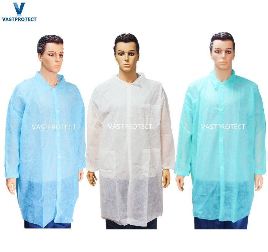 Quality Protective Dust Medical Dental Doctor Nurse Polypropylene Nonwoven PP SMS Disposable Visitor Lab Coat