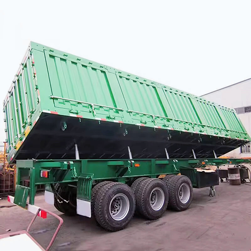 Efficient Loading And Unloading Cargo Tri-axle Side Tipper Trailer 70 Tons Heavy Loads Dump Trucks