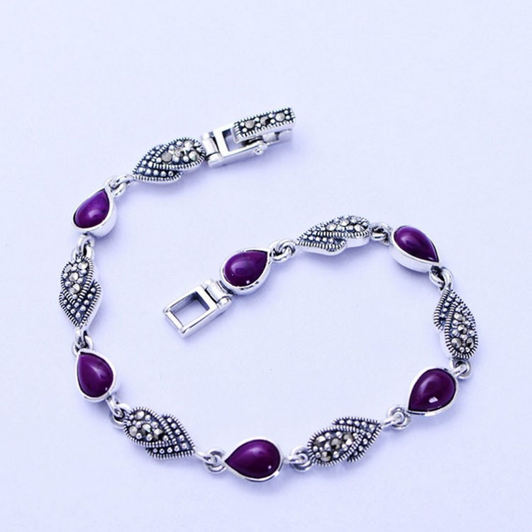 Thai 925 Vintage Sterling Silver Synthetic Sugilite Tennis Bracelet (XH052535W)