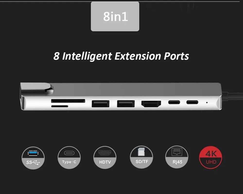 8in1 Multiple Hdmi Docking Station RJ45 3.0 Usb C Laptop Hub