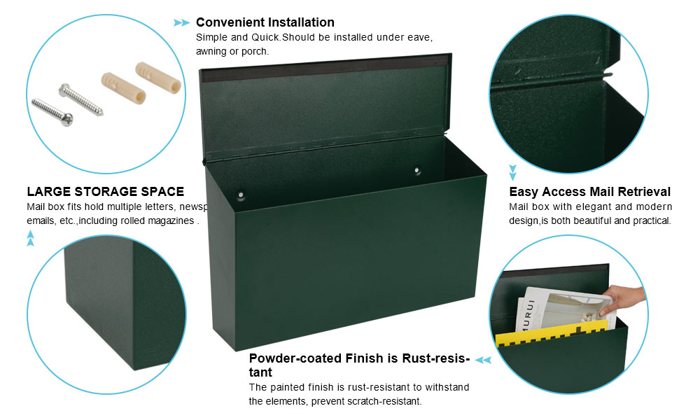 Wall Mounted Locking Mailbox with Electrostatic Powder Coating and Customizable Color