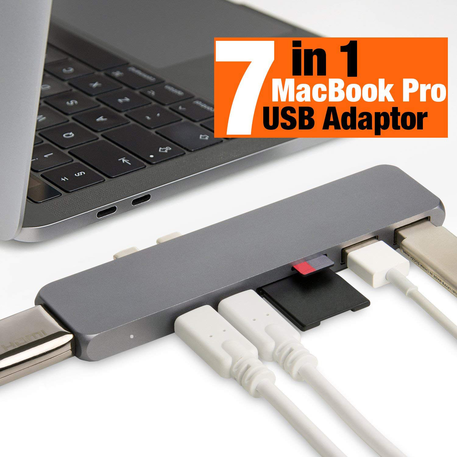 Aluminum 7-in-1 USB Type C Hub Adapter Dongle 100W Power Delivery,Compatible for 2016 2017 2018 MacBook Pro 13" 15"