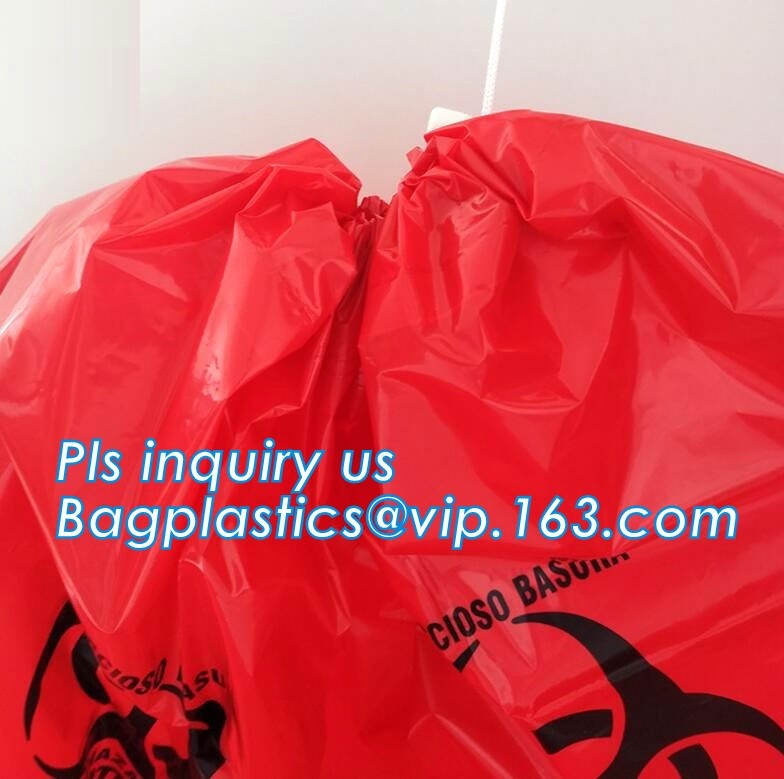 HDPE/LDPE/PP autoclave bags medical garbage bag for biohazard waste, yellow with printing medical biohazard waste bag
