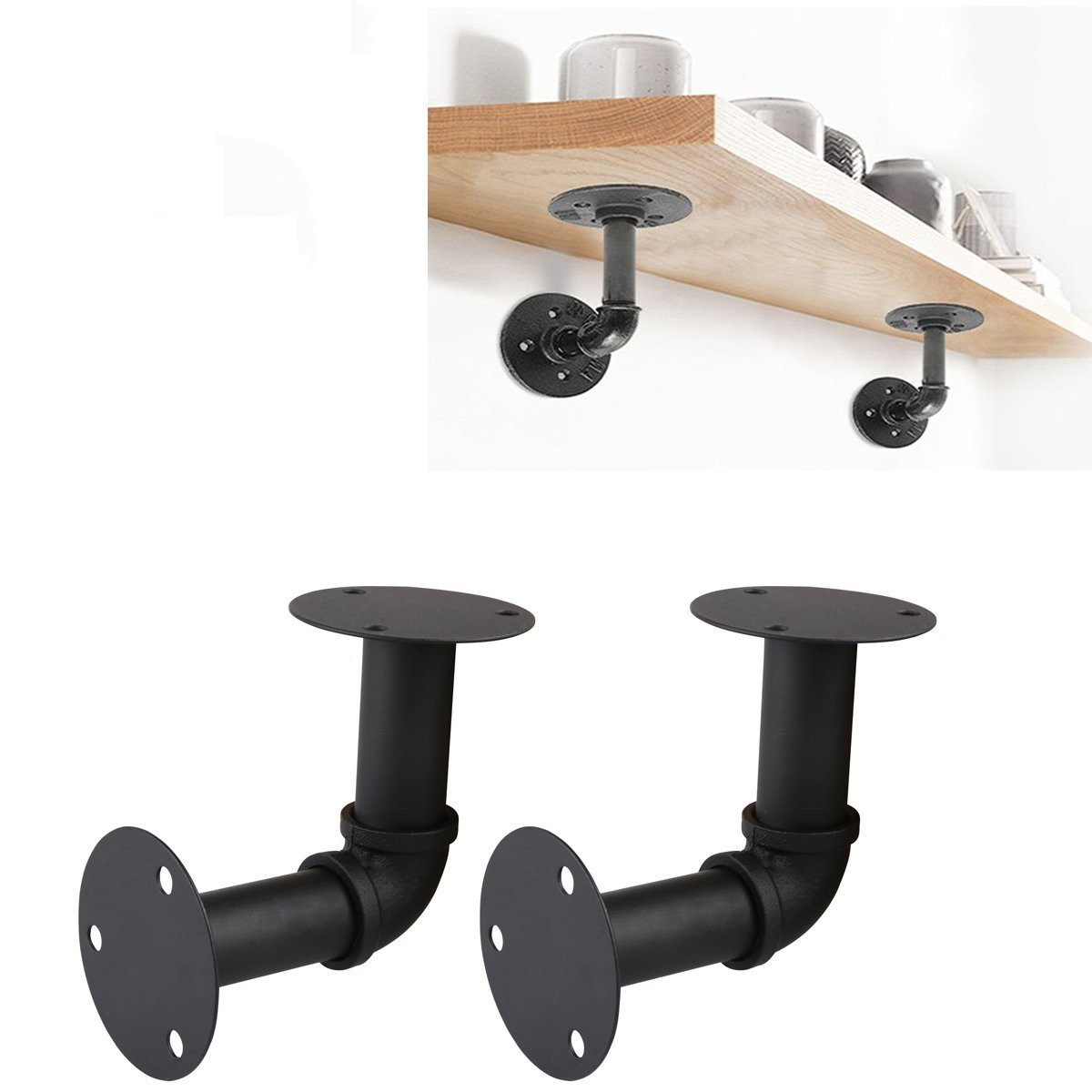 Black Plating Heavy Duty L-Shaped Wall Floating Shelf Bracket with 4mm/6mm Thickness