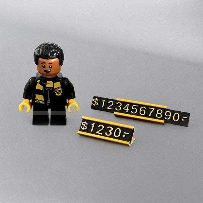 Gold Mini Plastic Pricing Tags with Metal Base and plastics letters