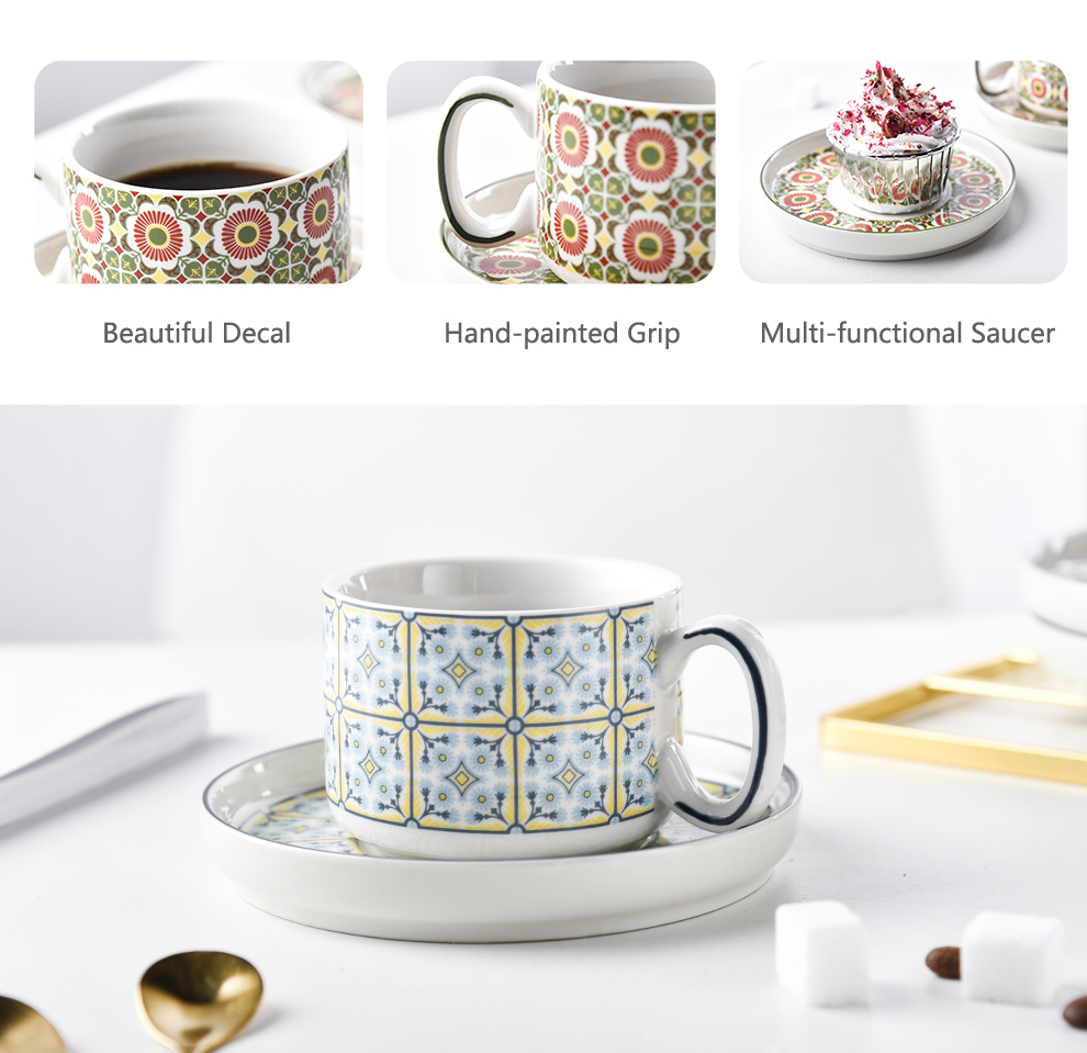 2024 Eid Al Fitr Luxury Flower Coffee Mug Porcelain Ramadan Cup And Saucer Plate Set