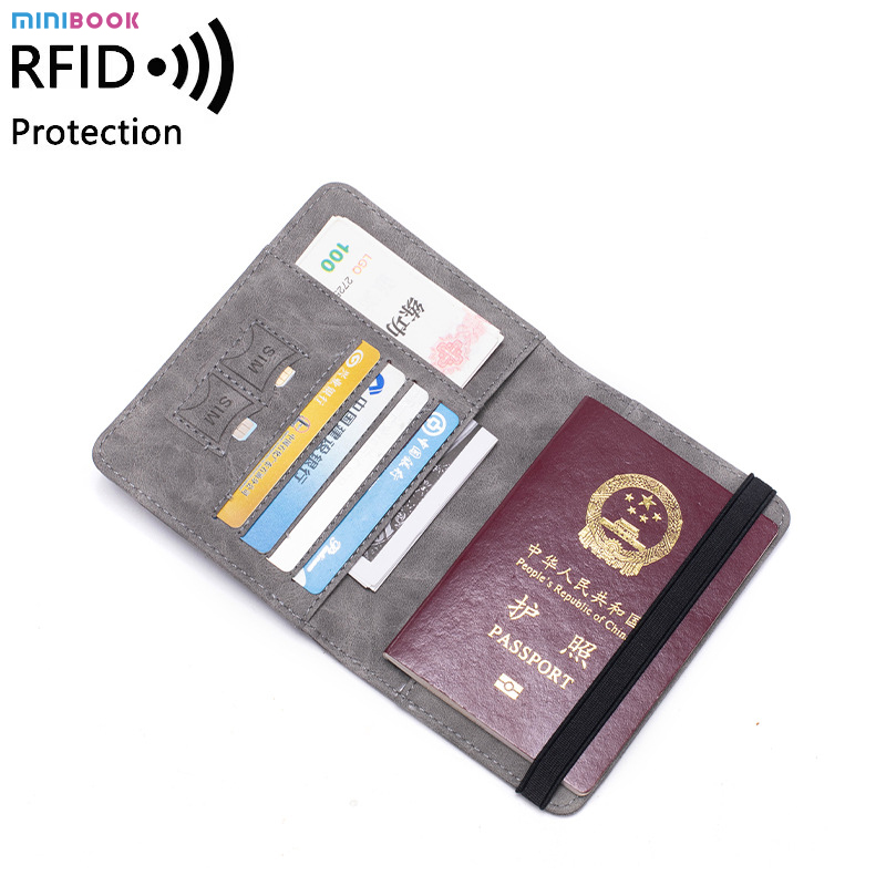 Leather Passport Cover Case Stamping Simple Plane for Travel Document and Credit Card