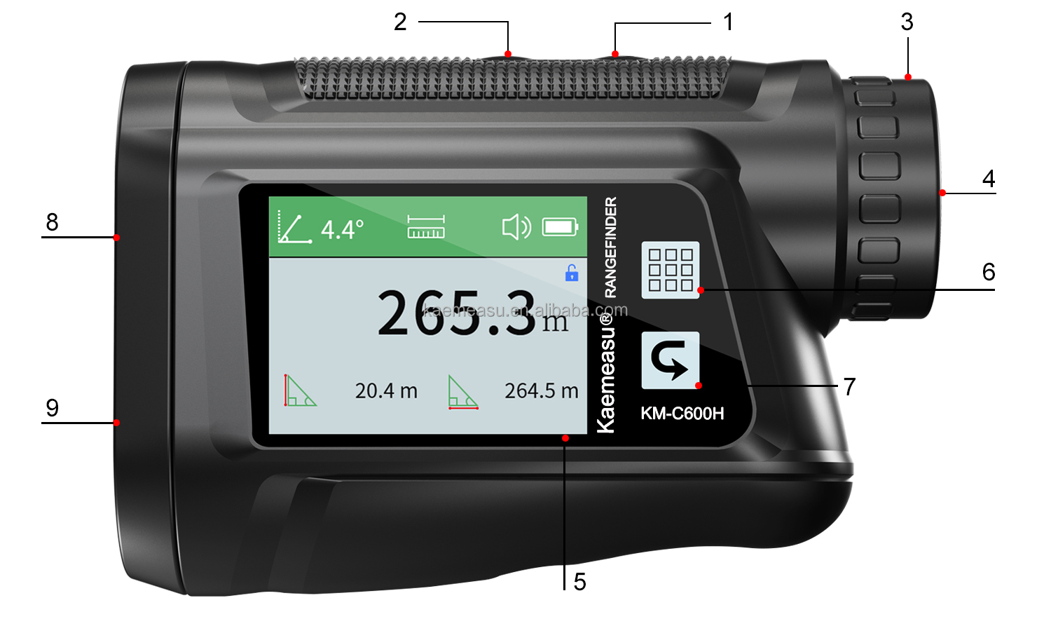 Digital laser rangefinder with side screen, golf rangefinder, hunting telescope rangefinder.