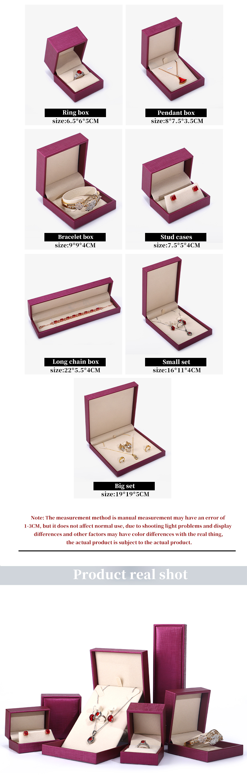 China manufacturing Wholesale Luxury Jewellery Box packaging Custom high end Necklace Bracelet Earring Ring Packaging rose Red Pu Leather Jewelry Box