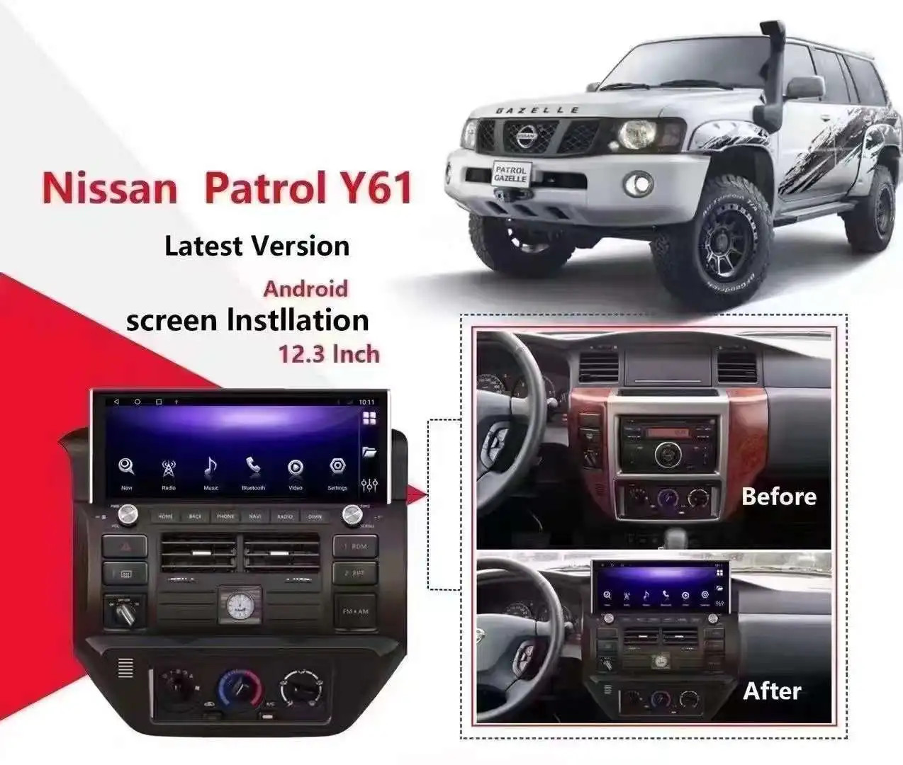 12.3 Inch Android 10 Auto Radio QLED Car Navigation Radio For NISSAN PATROL Y61 2006-2022