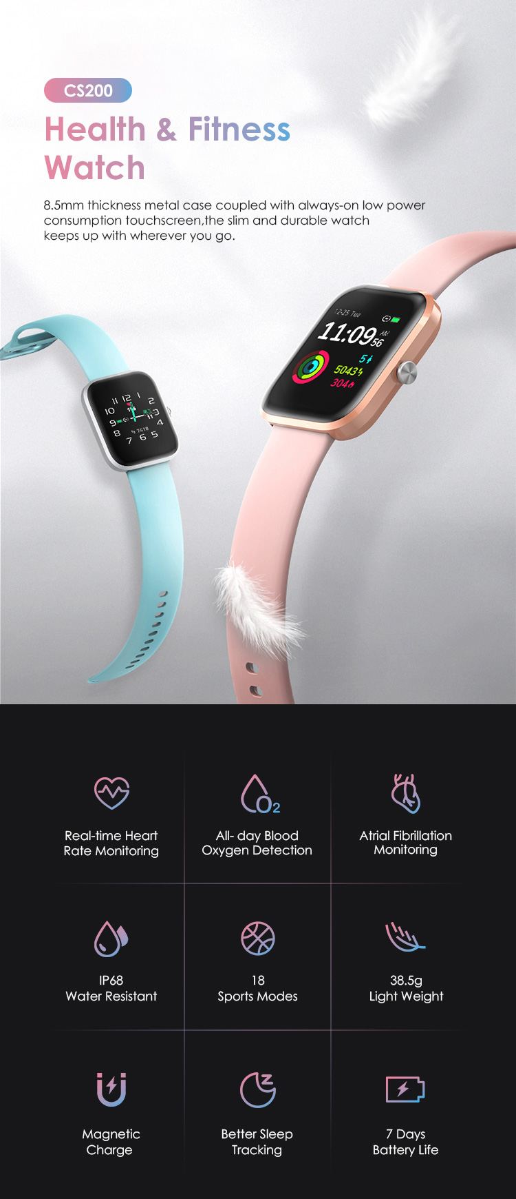 Chargeable PPG SDK Touch Screen Smart Watches