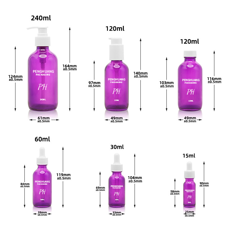 60ml Purple Boston Glass Bottles 2oz Massage Essential Oil Skin Care Serum Dropper Bottle