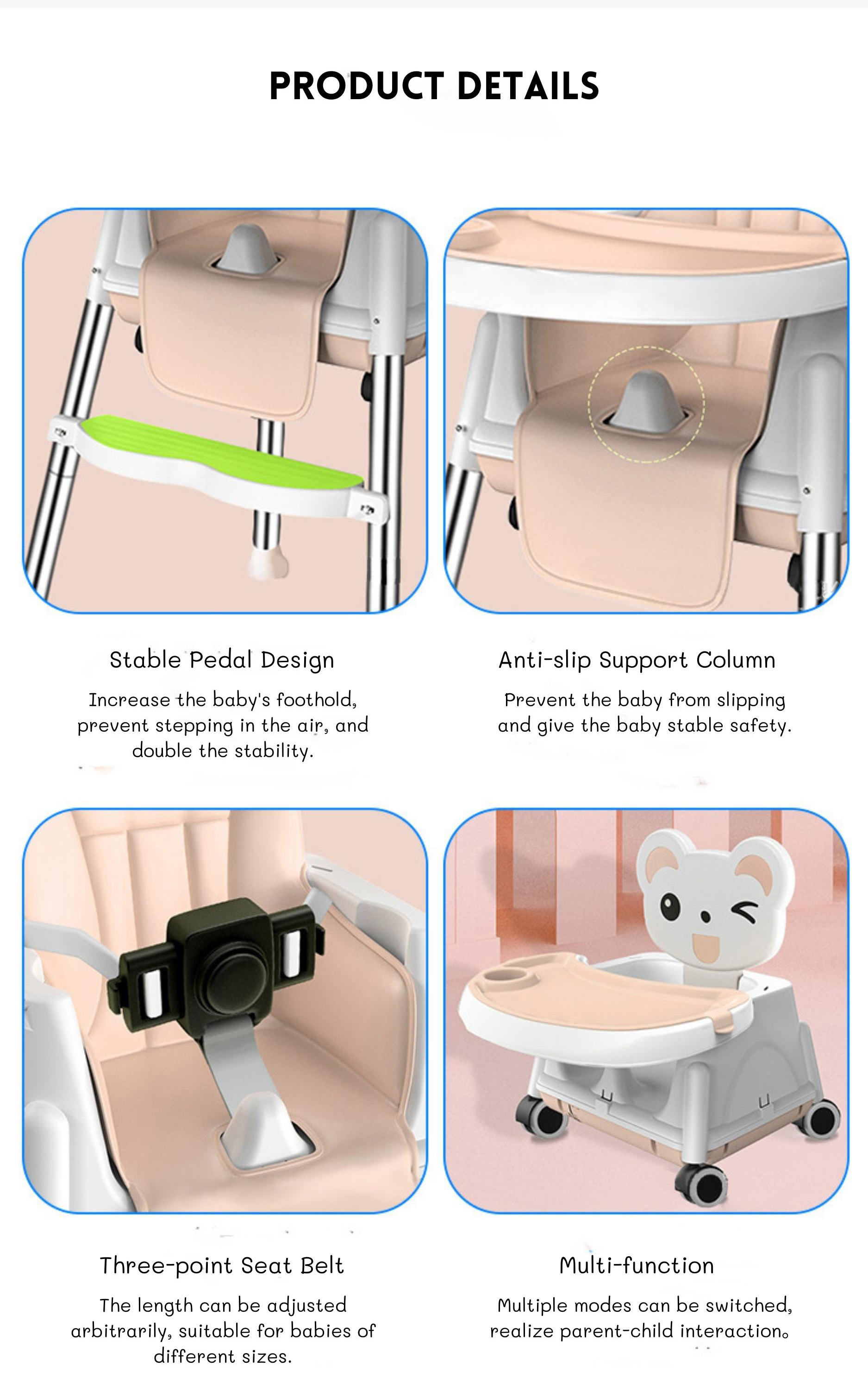 Anti Fall Folding Baby Dining Chair 65*54*54cm Easy Installation