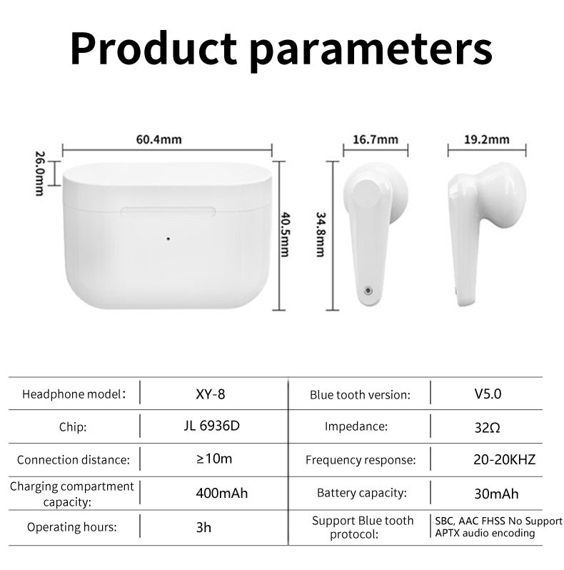 Waterproof XY 8 400mAh Small Wireless Bluetooth Earbuds
