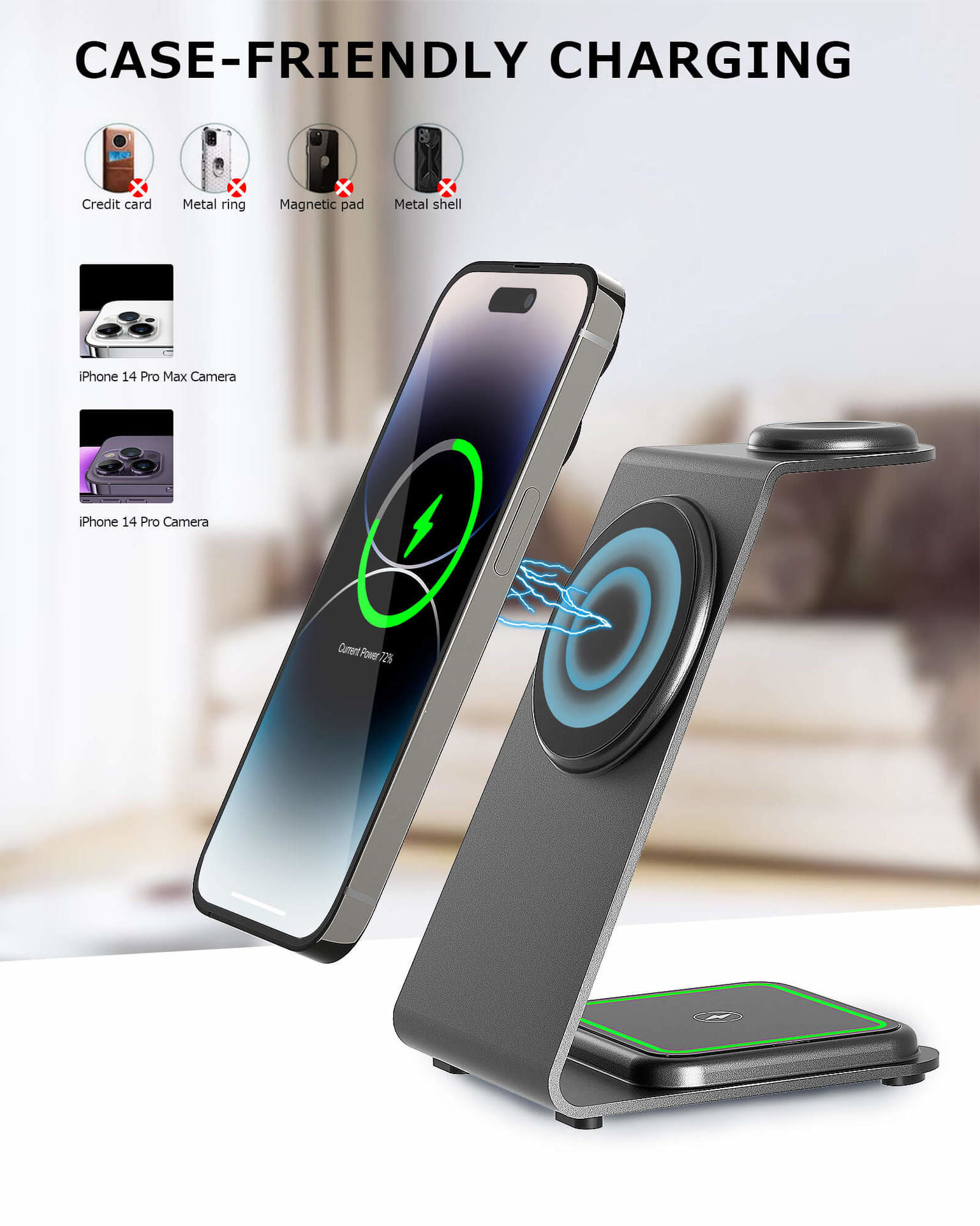 Fast Wireless Charging Aluminum Alloy Charger for iPhone Samsung Smartphones Earbuds & iWatch