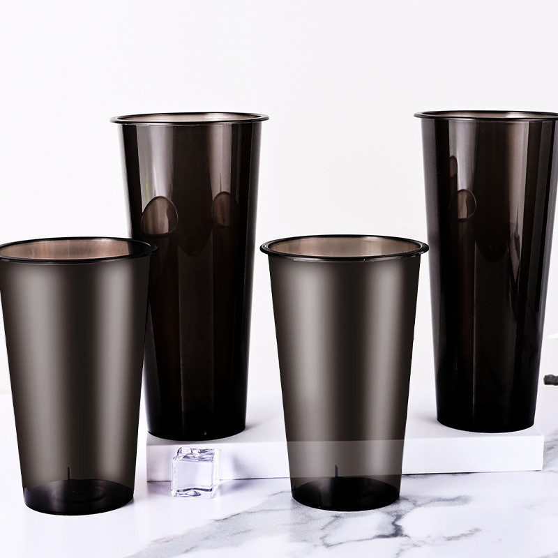 Custom Logo Hard Plastic Coffee Cups 24 Oz Pp Cups Black With Lids