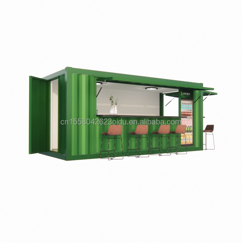 Shop Supermarket 10-12FT Container Mobile Cafe Steel Structure with Wooden Houses Design in Modern Style and High Qualit