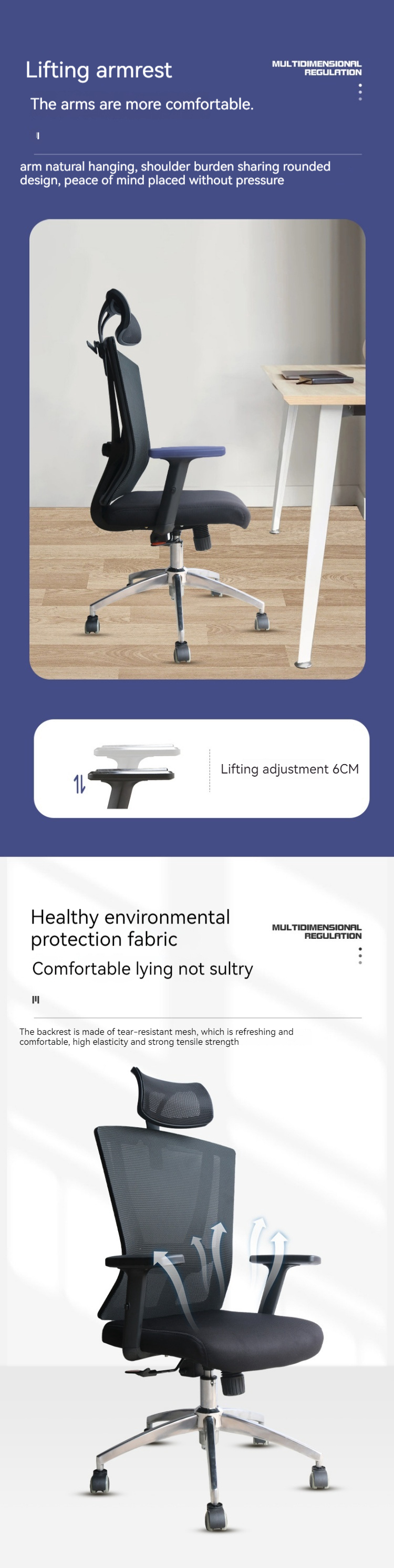 Adjustable Headrest Mesh Chair for Modern Office Furniture and Ergonomic Comfort