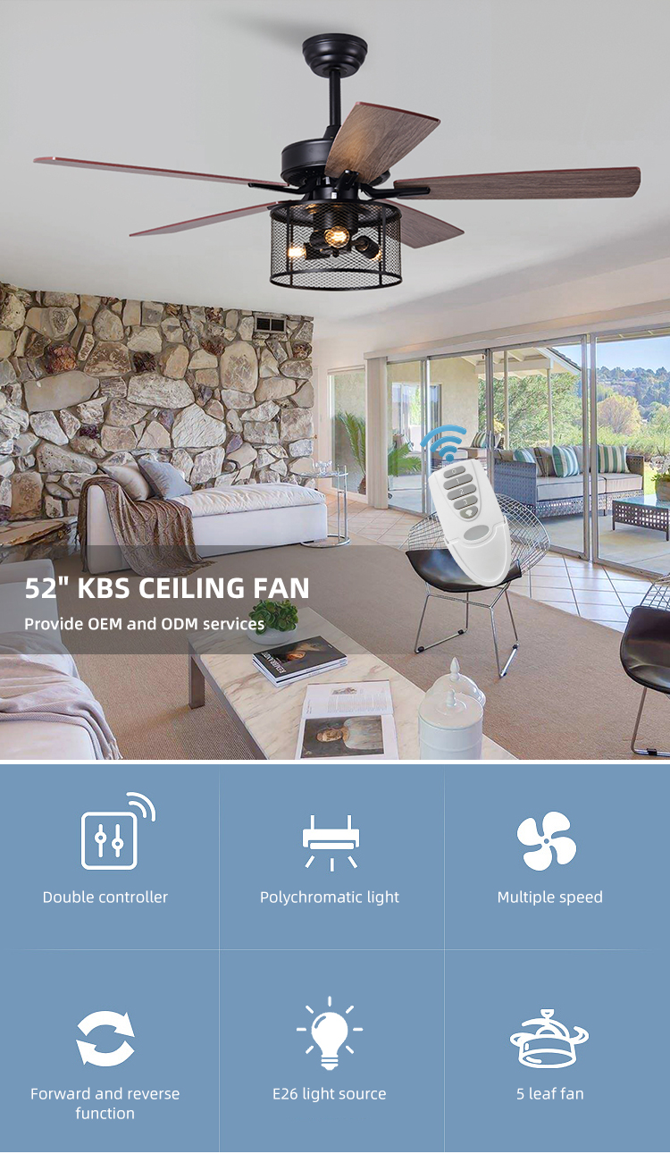 Home Office 5 Plywood 2000LM Crystal Ceiling Fan Light With DC AC Motor